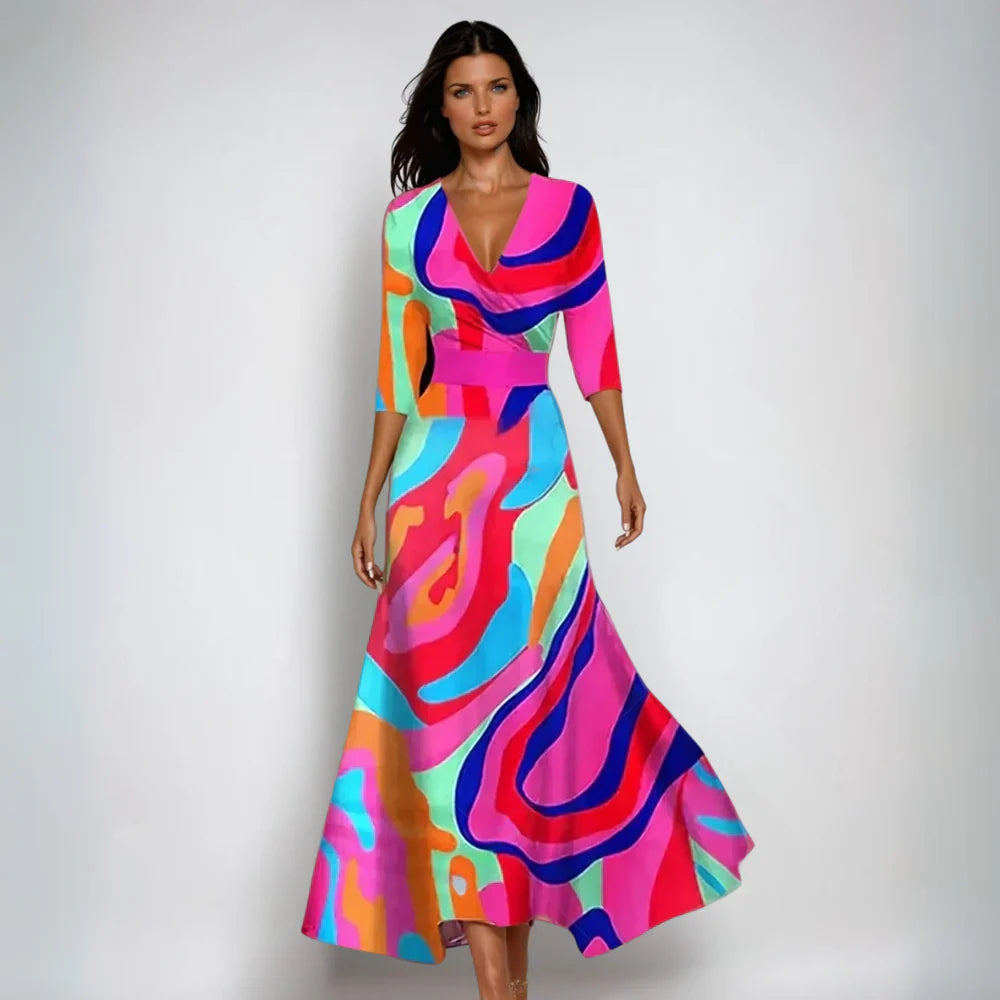 Hailey | Damen Fließendes Floral Wickel-Maxikleid