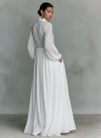 Patchwork Leinen Maxi Kleid Stehkragen