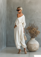 Leinen Set Off-Shoulder Hose