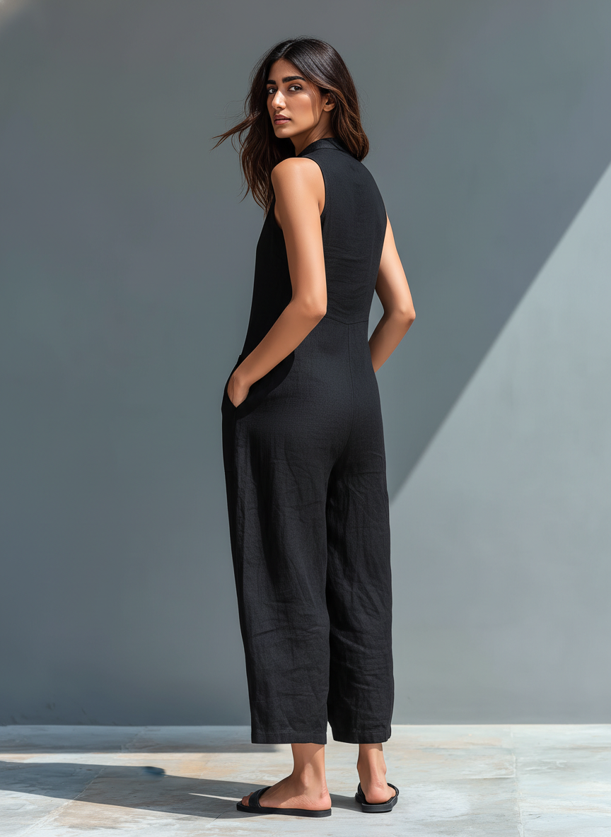 Ärmellose Leinen Latzhose
