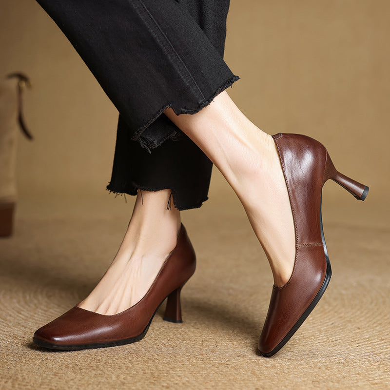 Elviera Quadratische Lederpumps