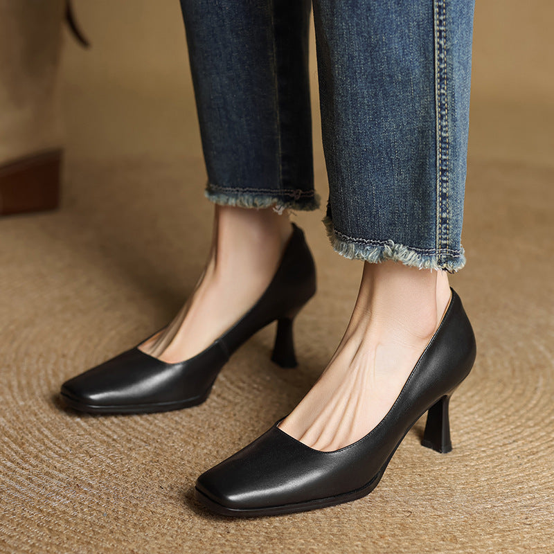 Elviera Quadratische Lederpumps