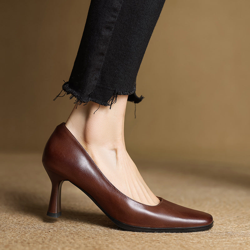Elviera Quadratische Lederpumps