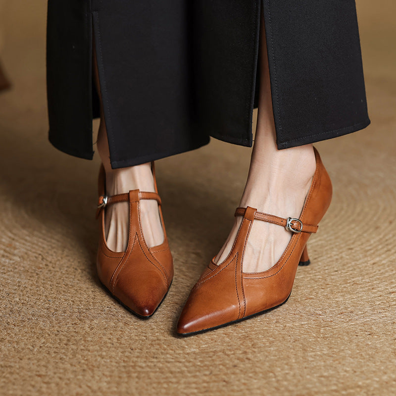 Aveline Leder T-Riemen Pumps