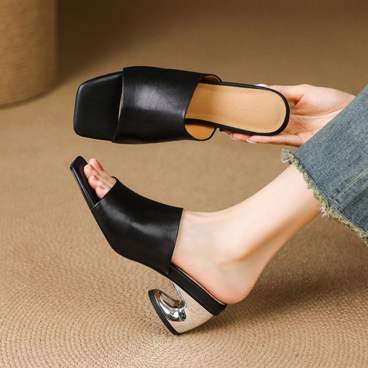 Virelle Curve Leder Mules mit Absatz