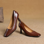 Elviera Quadratische Lederpumps