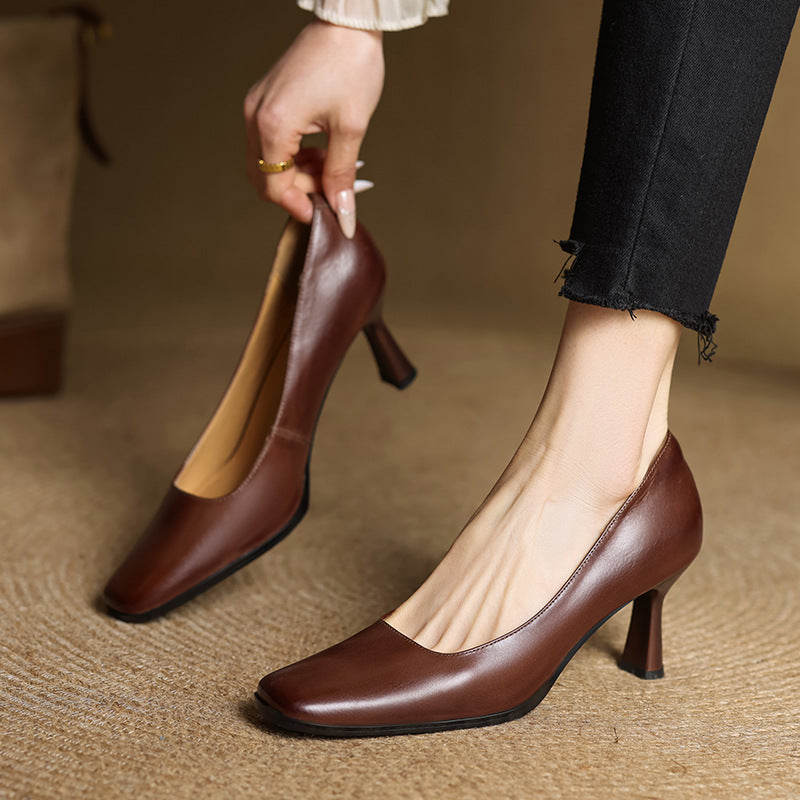 Elviera Quadratische Lederpumps