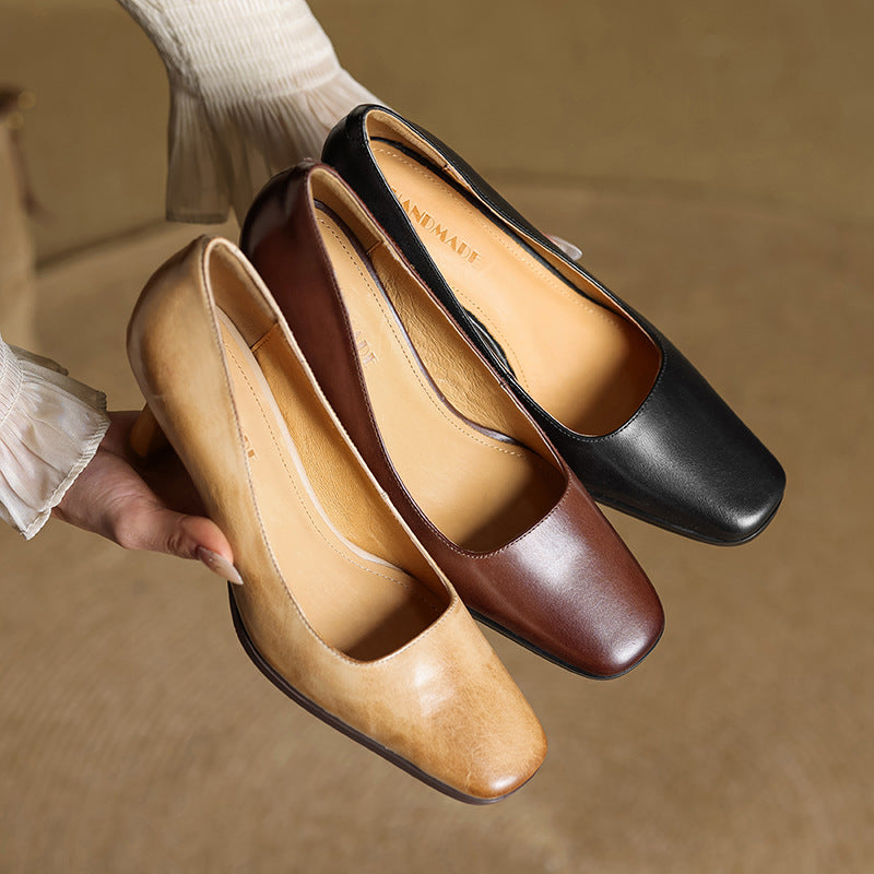 Elviera Quadratische Lederpumps