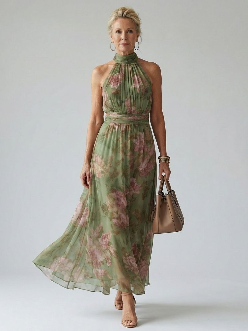 Mirelle | Gathered Halter Midi Kleid