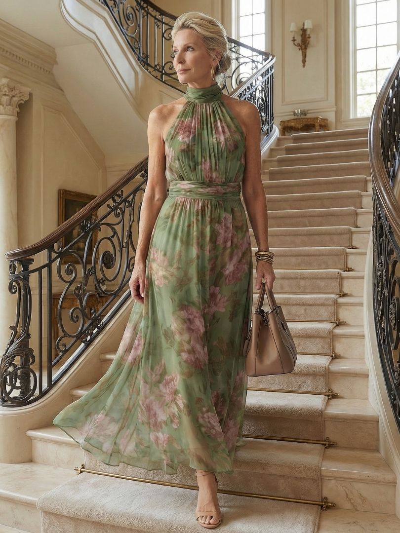 Mirelle | Gathered Halter Midi Kleid
