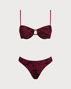 Crimson Floral Underwire Bikini Set