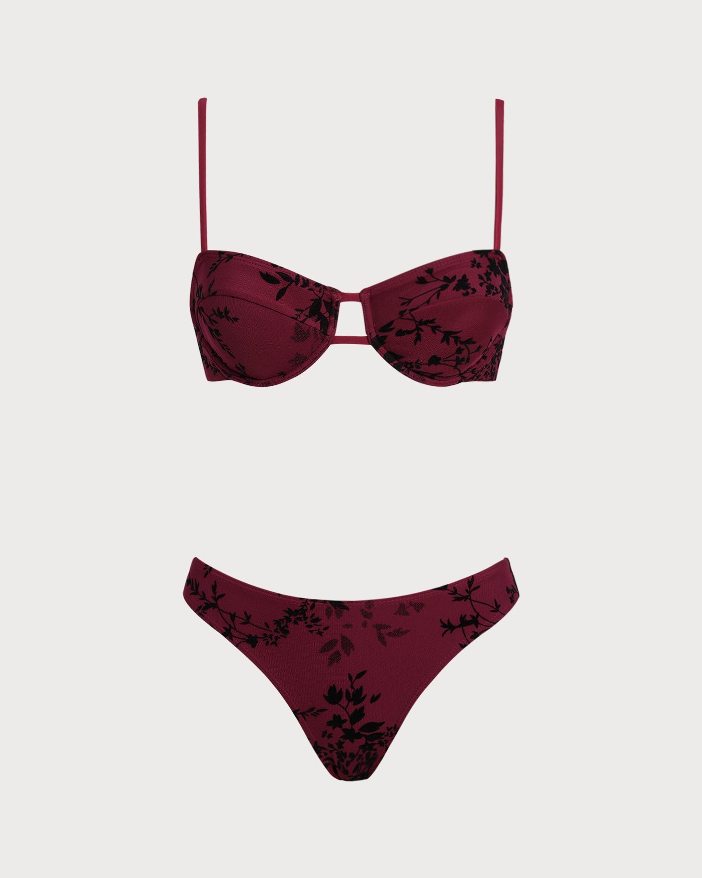 Crimson Floral Underwire Bikini Set