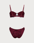 Crimson Floral Underwire Bikini Set