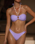 Purple O-Ring Halter Bandeau Bikini Set