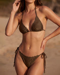 Embroidered Coffee Halter Bikini Set