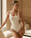 Off-White Textured Bralette One-Piece Swimsuit