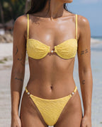 Textured Yellow Underwire Bikini Set