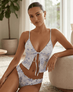 Floral Blue Tie-Front Tankini Set