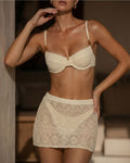 Textured White Underwire Three-Piece Lingerie Set
