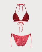 Red Floral Triangle Bikini Set with Drawstring