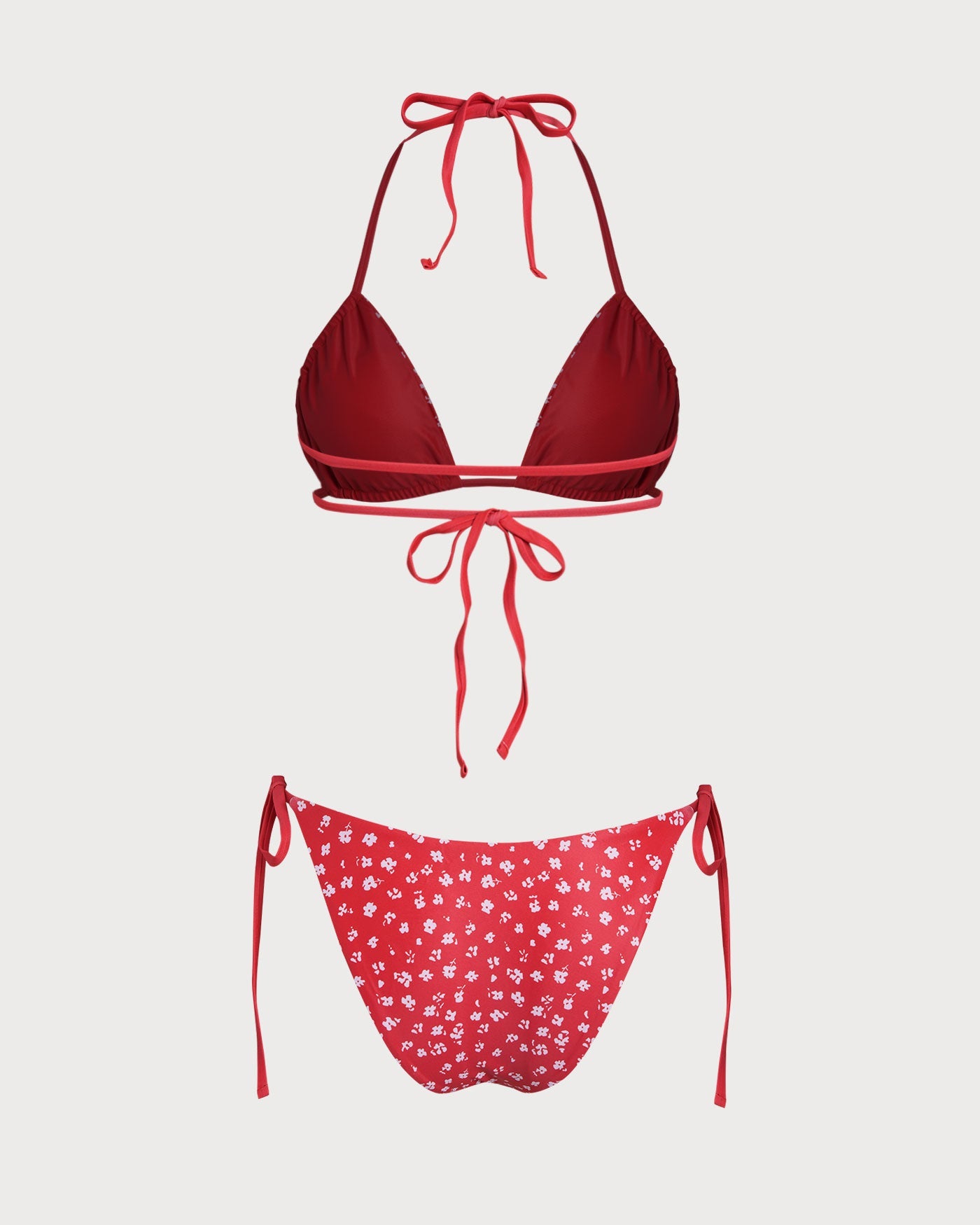 Red Floral Triangle Bikini Set with Drawstring