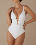 Textured White Bralette One-Piece Swimsuit