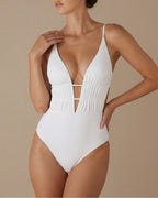 Textured White Bralette One-Piece Swimsuit