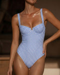 Blue Plaid Underwire Swimsuit