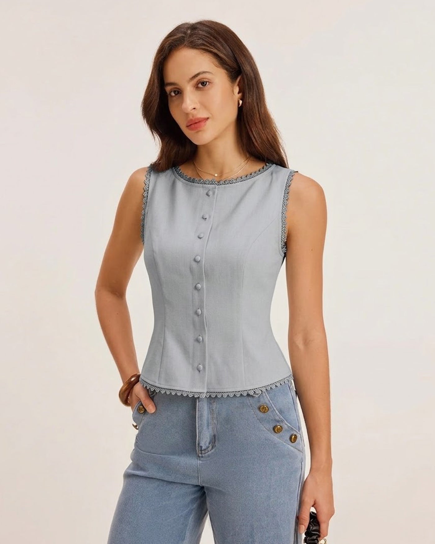 Light Blue Single-Breasted Waistcoat