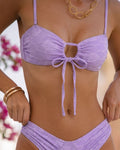 Textured Bandeau Bikini Set in Purple Floral Design
