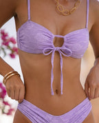 Textured Bandeau Bikini Set in Purple Floral Design