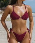 Textured Drawstring Bikini Set in Wine Red