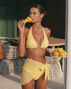 Textured Yellow Jacquard Bikini Set