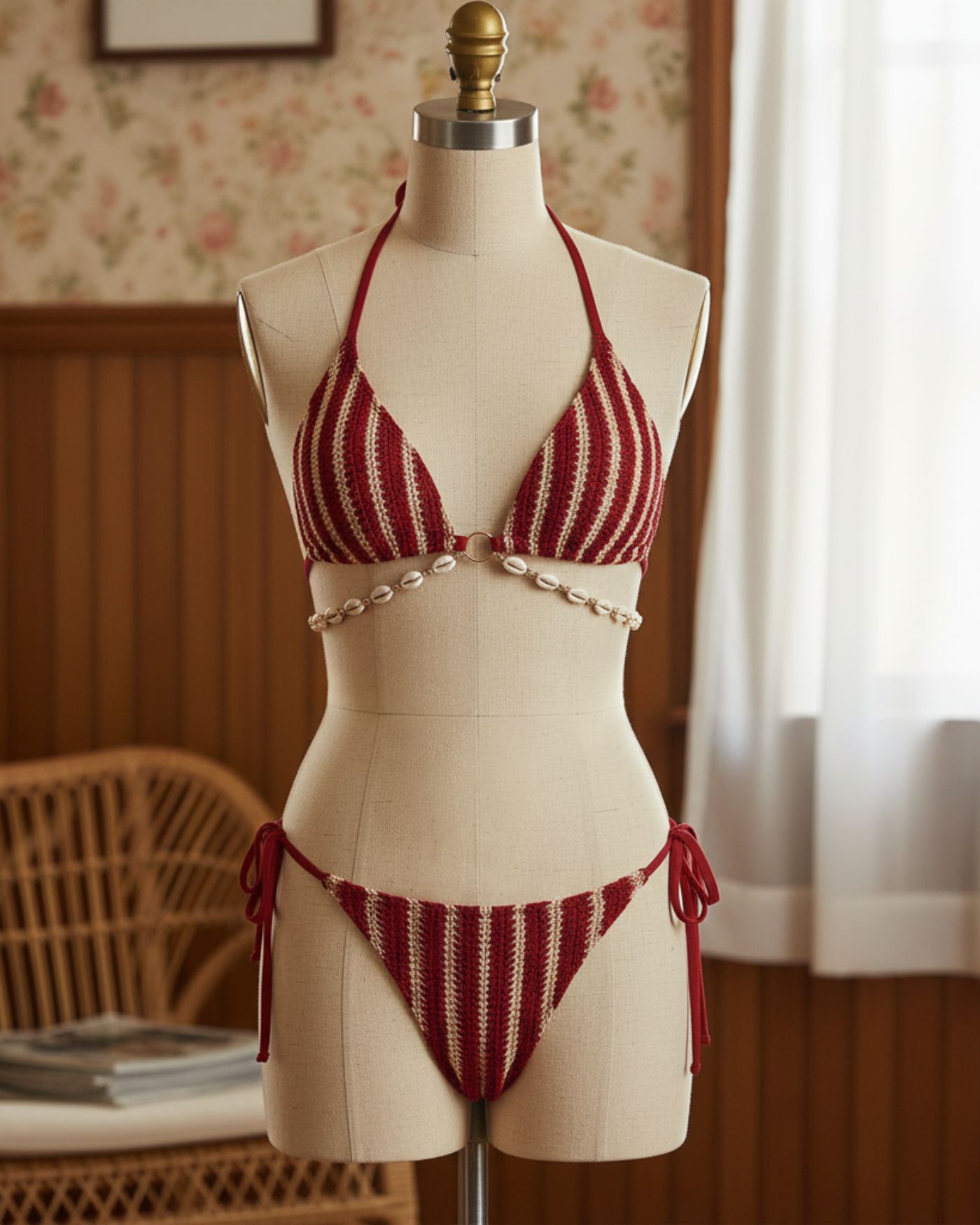 Contrasting Bikini Set with Red O-Ring Detail