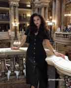 Black V-Neck Midi Tunic Dress