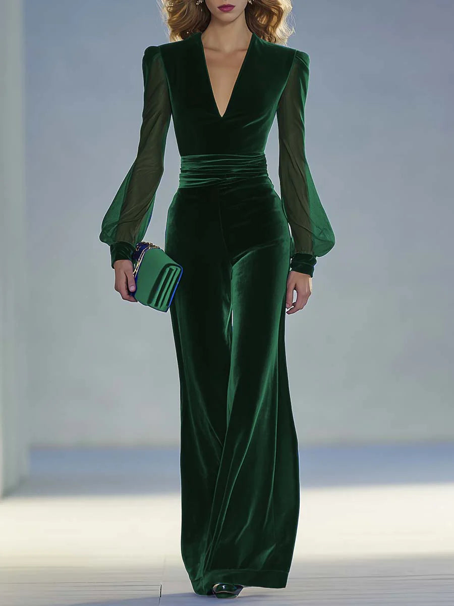 Sabrina – Samt-Jumpsuit mit transparenten Ärmeln