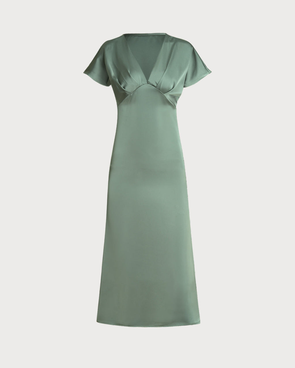 Emerald Satin V-Neck A-Line Midi Dress