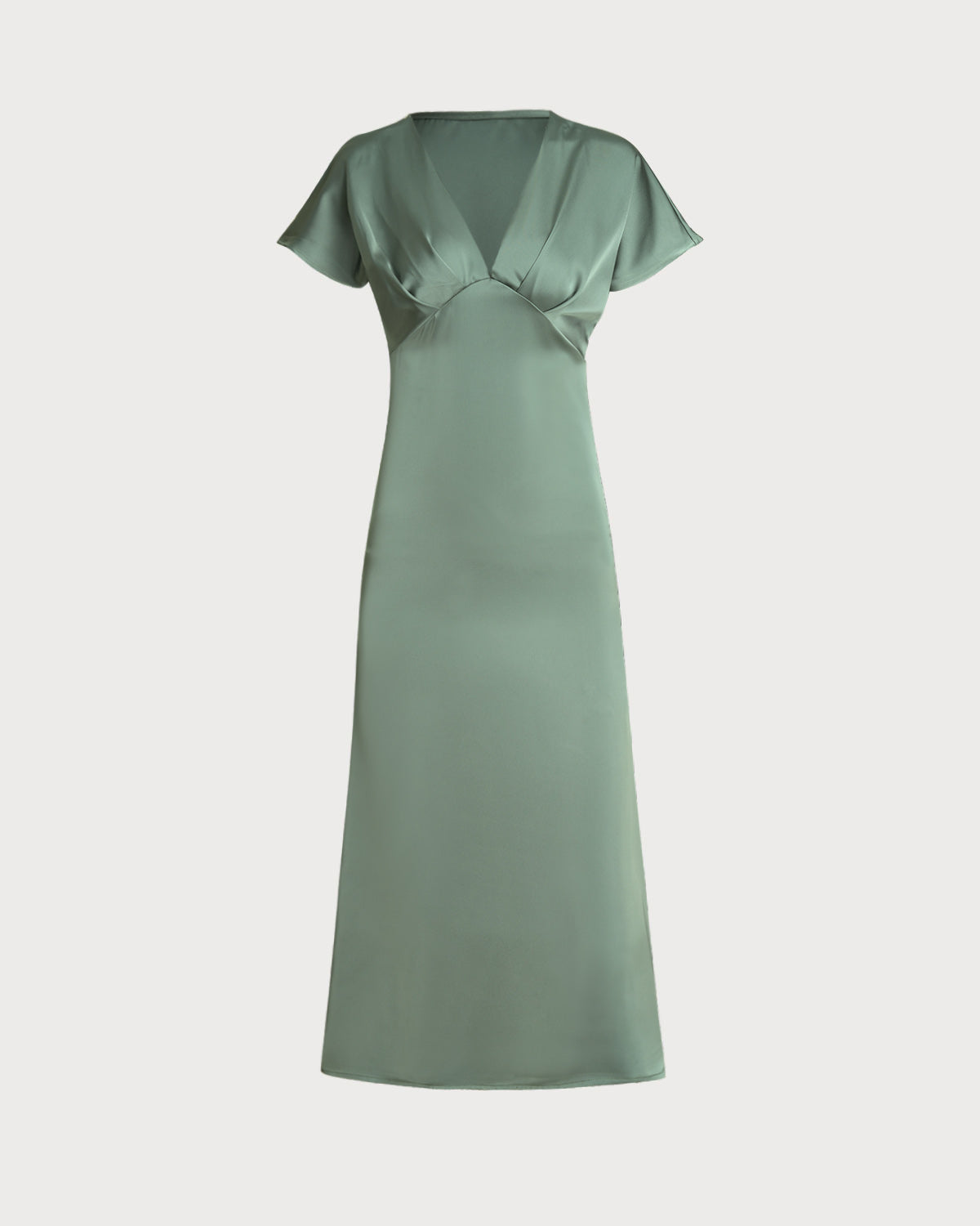 Emerald Satin V-Neck A-Line Midi Dress