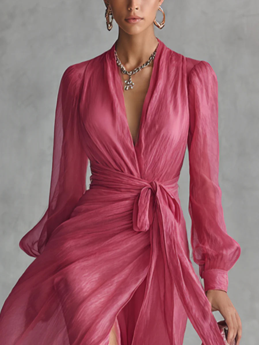 Beatrice | Elegantes Chiffon V-Ausschnitt Tailliertes Langkleid