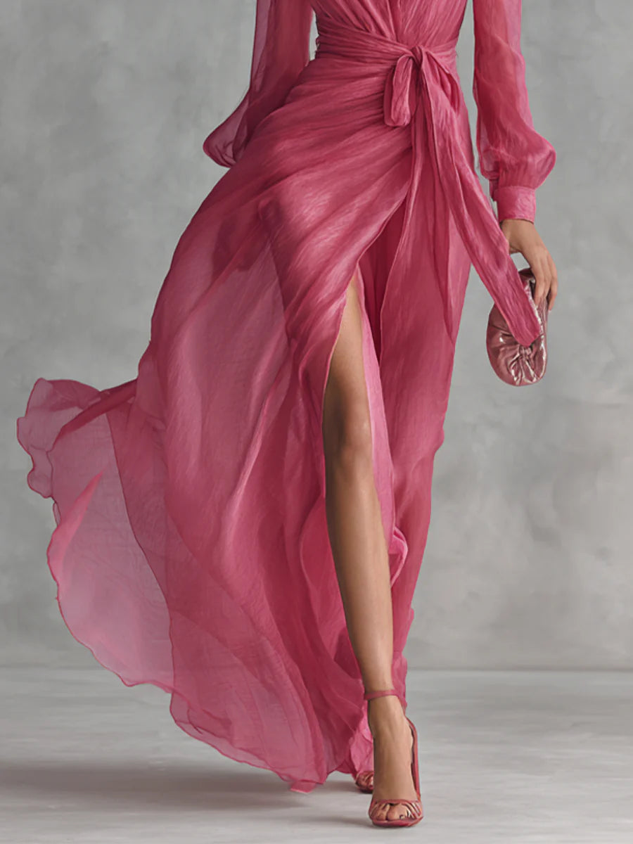 Beatrice | Elegantes Chiffon V-Ausschnitt Tailliertes Langkleid