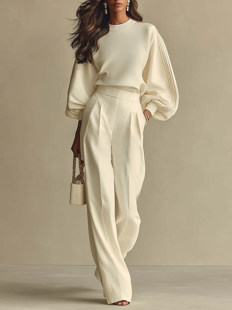 Livia - Ivory Ribbed Knit Set