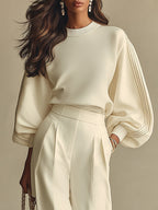Livia - Ivory Ribbed Knit Set