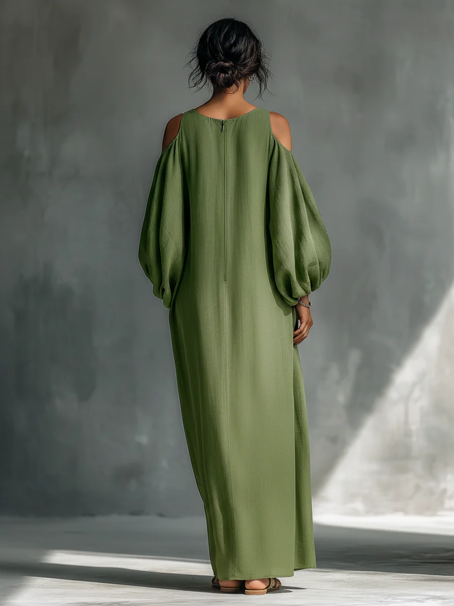Anika | Grünes Off-Shoulder Puffärmel Maxi-Kleid