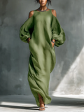 Anika | Grünes Off-Shoulder Puffärmel Maxi-Kleid