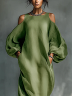 Anika | Grünes Off-Shoulder Puffärmel Maxi-Kleid