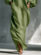 Anika | Grünes Off-Shoulder Puffärmel Maxi-Kleid