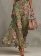 Florenz | Grünes Blumenschiffon-Haltermaxikleid