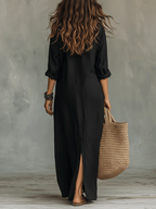 Soline™ | Locker fallendes grünes Maxikleid mit Knöpfen