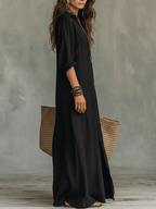 Soline™ | Locker fallendes grünes Maxikleid mit Knöpfen