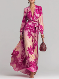 Julia | Rose Floral V-Neck Belted Maxi Dress